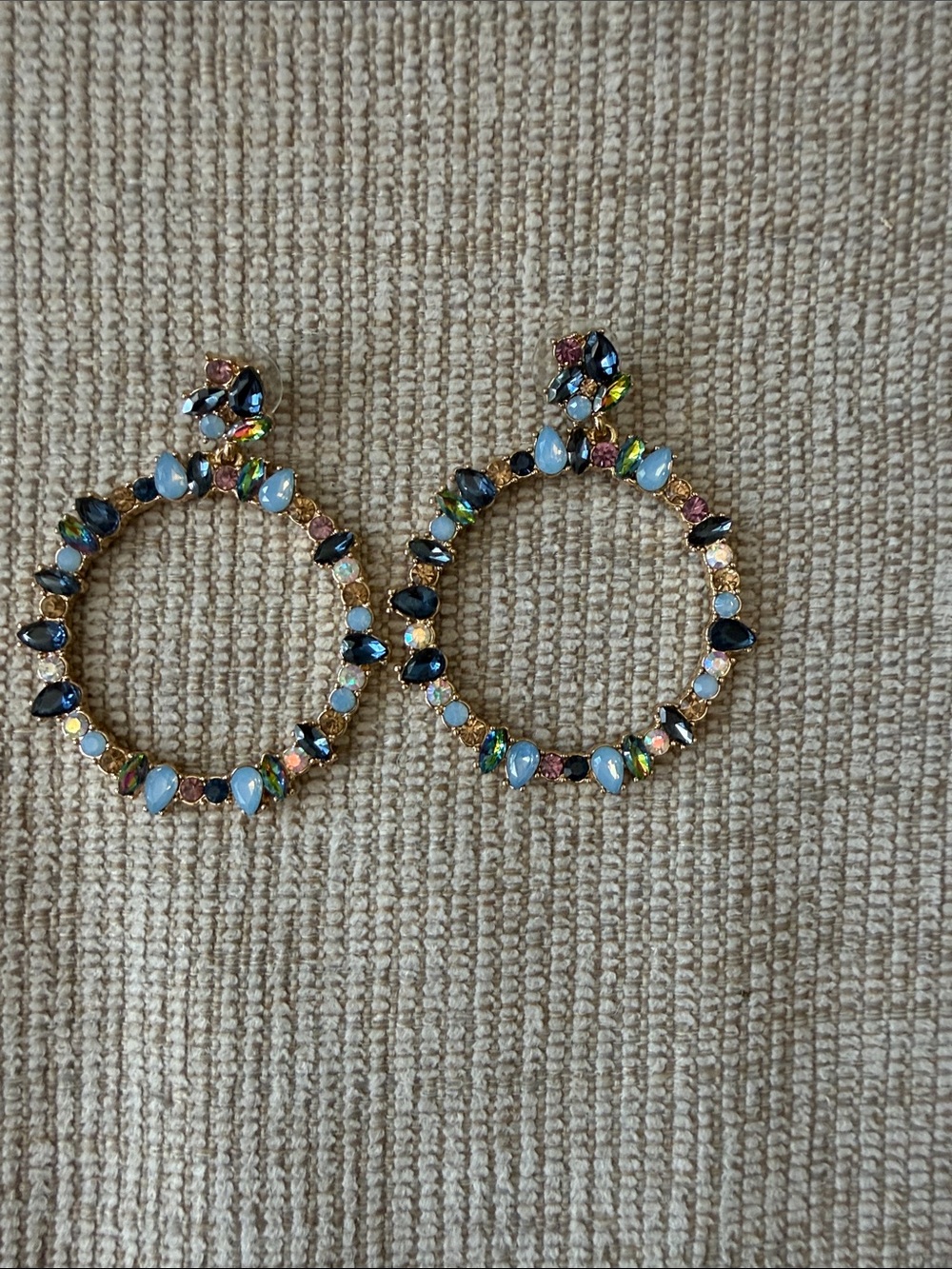 J. Crew Gold-Tone Hoop Earrings with Multicolored Gem Accents
